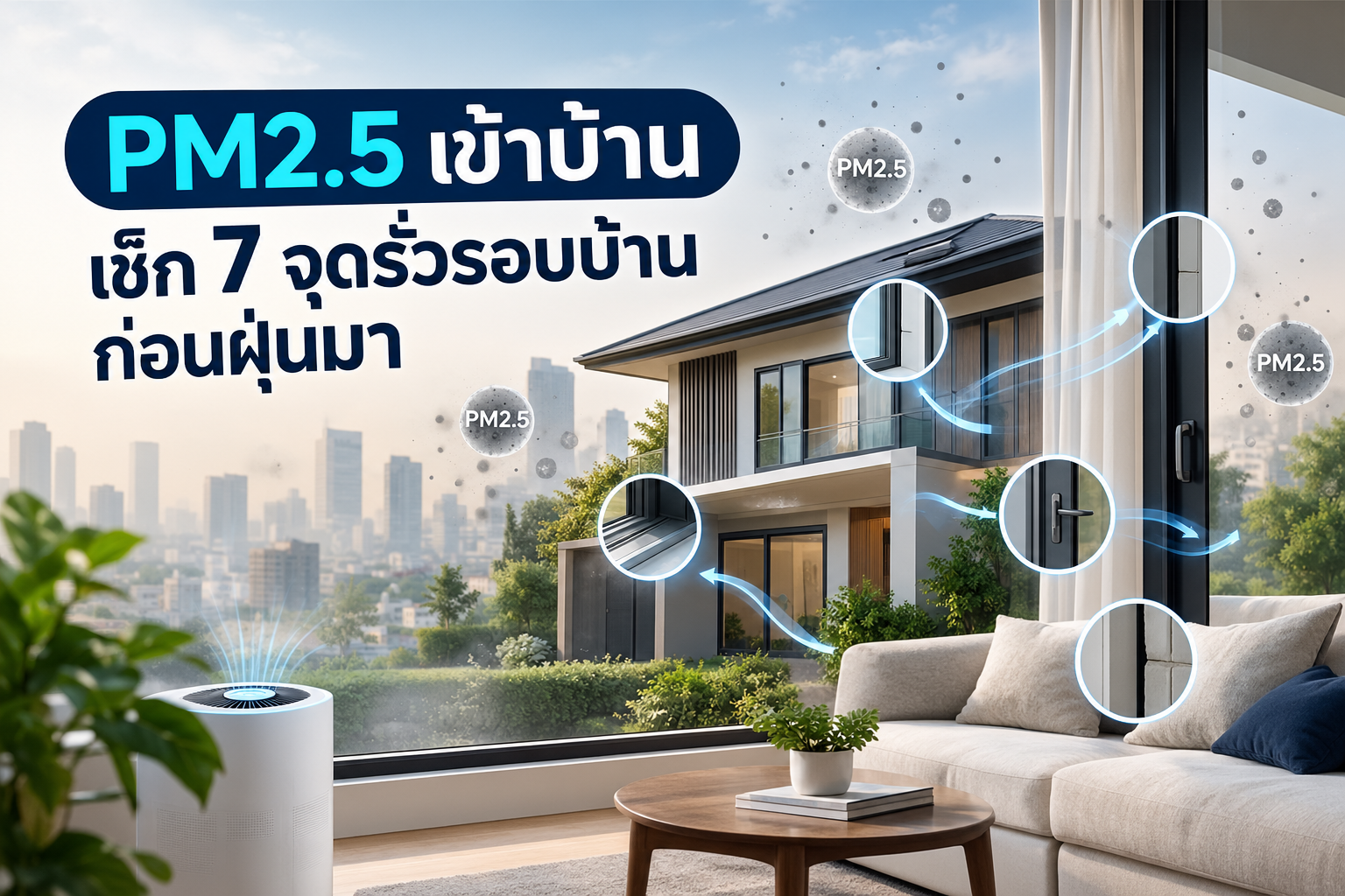 จุดที่ PM2.5 เข้าบ้านบริเวณประตูหน้าต่างและรอยต่อ